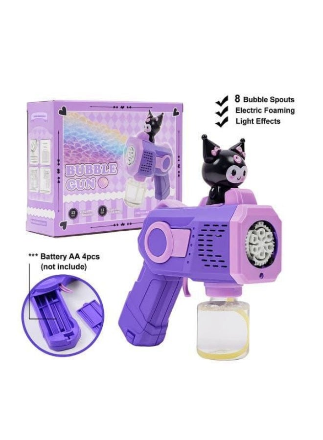 مسدس الفقاعات الكهربائي بشكل كيوت للأطفال- تصميم جذاب بلون بنفسجي وردي مع شخصية لطيفة أعلى المسدس   -مزوّد بـ 8 فتحات لإنتاج عدد كبير من الفقاعات في كل ضغطة  - يعمل بـ 4 بطاريات AA (غير مرفقة)لعبة ممتعة وآمنة للأطفال – مثالية للهدايا واللعب في الهواء الطلق   مناسبة من عمر 3 سنوات فأكثر